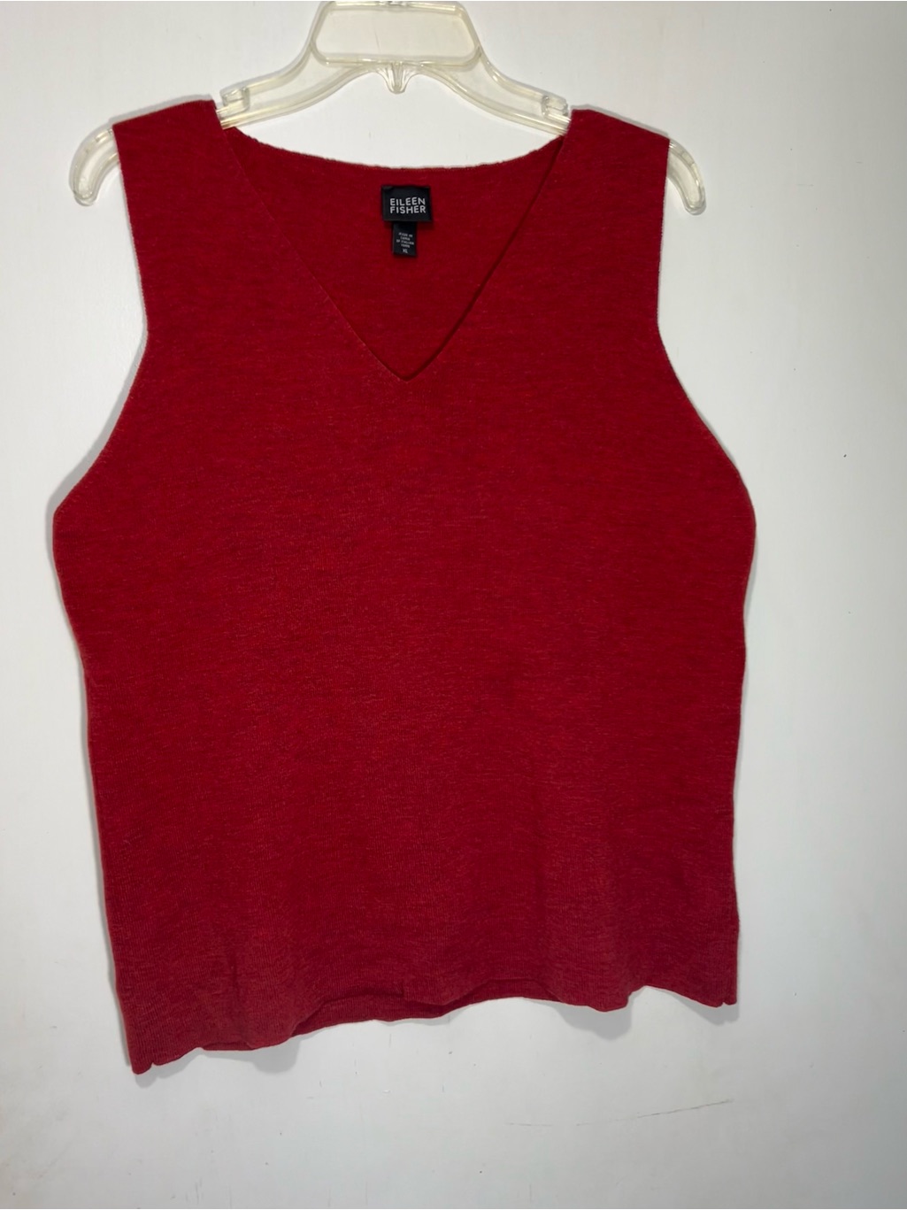 Eileen Fisher Red V-Neck Sleeveless Knit Top 100% Wool Size Xl